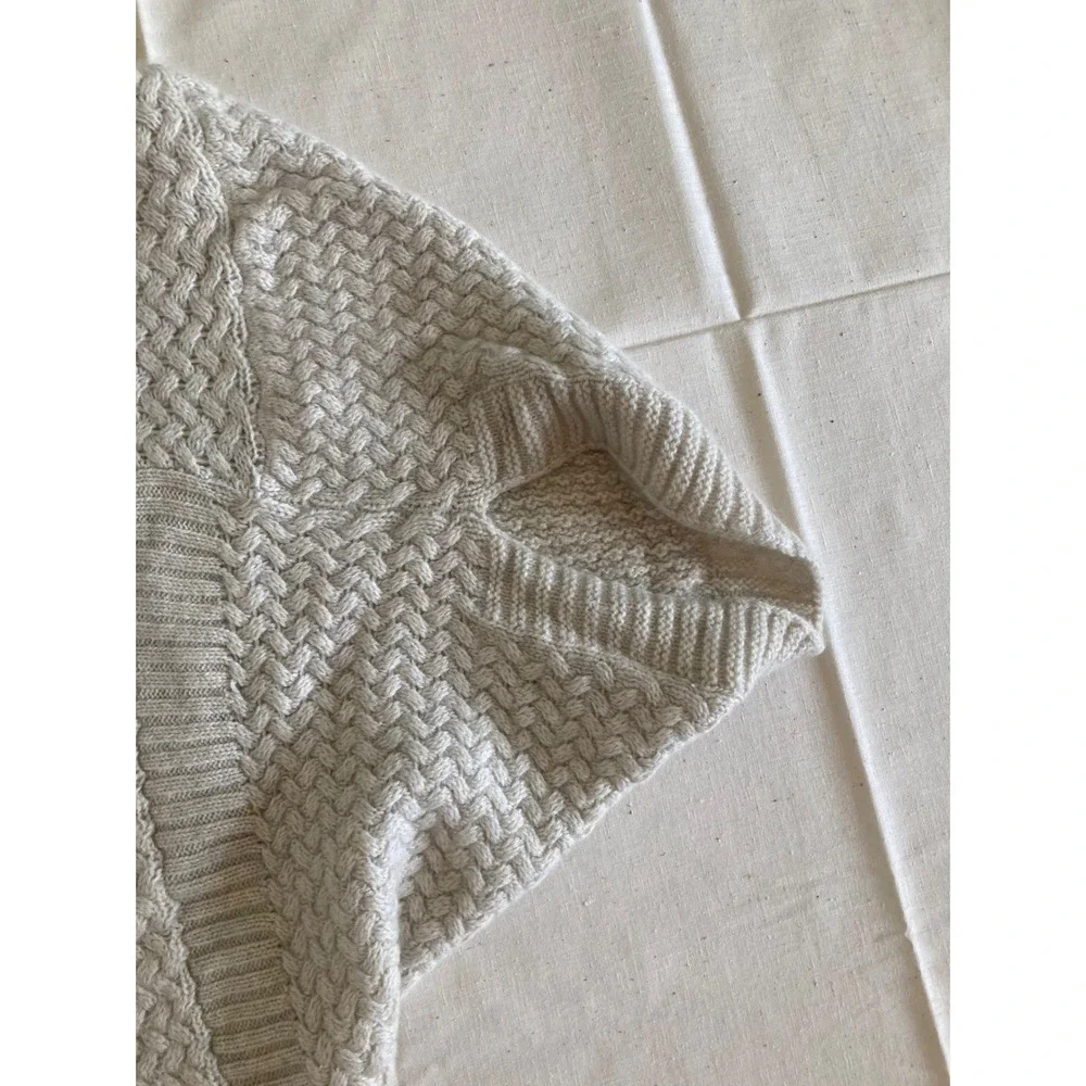Neiman Marcus Cashmere Poncho Sweater Oatmeal Beige Basketweave Cowl Neck Large